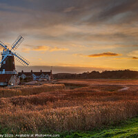 Buy canvas prints of Winter Sunset at Cley Mill by David Powley