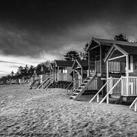 Buy canvas prints of Wells beach huts at dawn Mono by David Powley