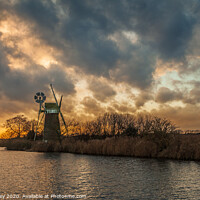 Buy canvas prints of December Sunset over Turf Fen Mill Norfolk by David Powley