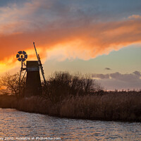 Buy canvas prints of Norfolk Turf Fen Windmill at Sunset by David Powley