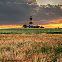 Buy canvas prints of Happisburgh Lighthouse Norfolk Under Orange Sky by David Powley