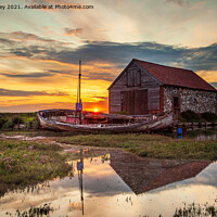 Buy canvas prints of Sunset at Thornham Harbour Norfolk by David Powley