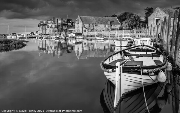 Reflections at Blakeney Harbour Norfolk Monochrome Framed Mounted Print by David Powley