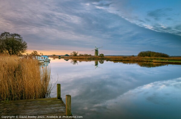 Norfolk Broads Windmill at Dawn Picture Board by David Powley