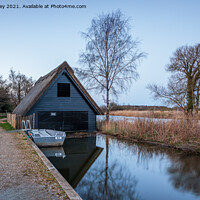 Buy canvas prints of Boathouse At How Hill Norfolk Broads by David Powley