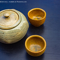 Buy canvas prints of Earthernware Tea Set on Black Table by Nathan Bickel