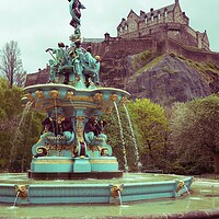 Buy canvas prints of Edinburgh Castle and fountain (vintage) by Theo Spanellis