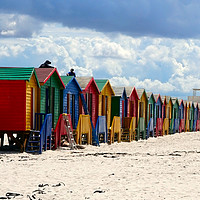 Buy canvas prints of Multicoloured cabins in the beach by Theo Spanellis