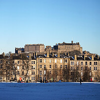 Buy canvas prints of Edinburgh castle behind the snowy park by Theo Spanellis