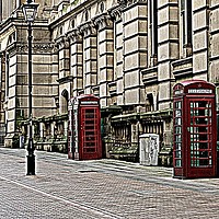 Buy canvas prints of RED PHONE BOXES by Sue HASKER