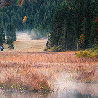 Buy canvas prints of Misty morning at Lake Geroldsee by Robert Fesus