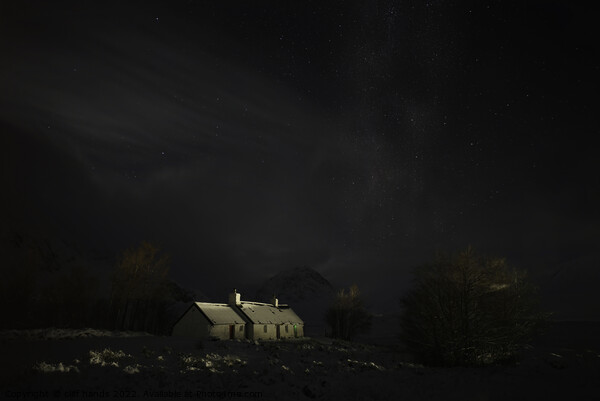 Black rock cottage at night Picture Board by Scotland's Scenery