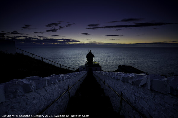 St Abbs lighthouse at blue hour just before Sunrise. Picture Board by Scotland's Scenery
