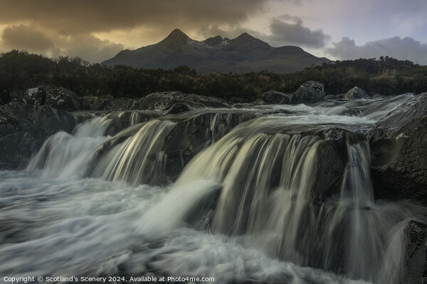Sligachan waterfall, Isle of Skye with views to the Cuillin Ridge. Picture Board by Scotland's Scenery