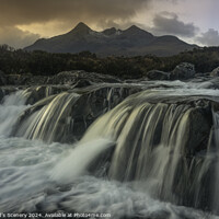 Buy canvas prints of Sligachan waterfall, Isle of Skye with views to the Cuillin Ridge. by Scotland's Scenery