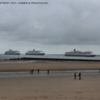 Buy canvas prints of THREE QUEENS CUNARD SHIPS ARRIVING ON THE MERSEY. LIVERPOOL by SIMON STAPLEY