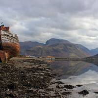Buy canvas prints of OLD BOAT OF CAOL AND BEN NEVIS ON SHORE OF LOCH EIL, SCOTLAND by SIMON STAPLEY