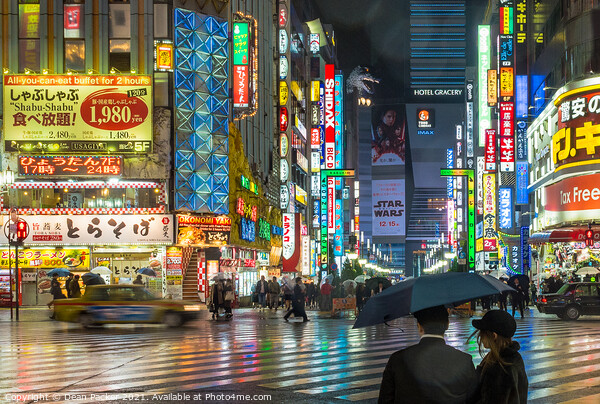 Tokyo Nightscape in the Rain Picture Board by Dean Packer