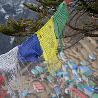 Buy canvas prints of Namche Bazaar with Buddist Prayer Flags by Christopher Stores