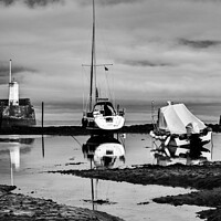 Buy canvas prints of Moody Reflections of Boats in Black and White by Clive Ingram