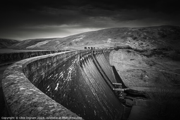 Black and white of Elan Valley dam Picture Board by Clive Ingram