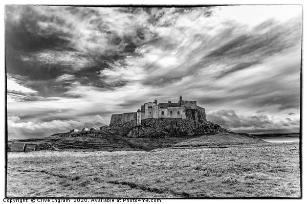 Black and white of Lindisfarne Castle Picture Board by Clive Ingram