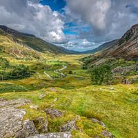 Buy canvas prints of View down Wales' beautiful Ogwen Valley. by Clive Ingram