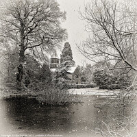 Buy canvas prints of View to a church in a snow storm by Clive Ingram