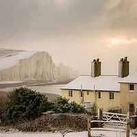 Buy canvas prints of Coastguard Cottages In The Snow  by Ben Russell