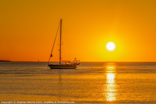Yacht in orange sunset Picture Board by Stephen Rennie