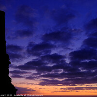Buy canvas prints of Purple and orange sunset at Carn Galver Engine House, Cornwall by Amanda Hart