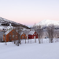 Buy canvas prints of Warm Colours, Warm Homes - Winter in Norway by Amanda Hart