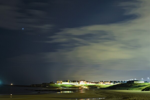 Night view from Tynemouth beach Picture Board by simon cowan