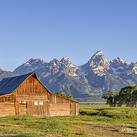 Buy canvas prints of Barn at dawn on Mormon Row, Wyoming by Shaun Davey