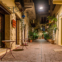 Buy canvas prints of picturesque alley in the old town of Chania, illuminated with a  by Stig Alenäs