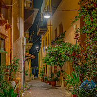 Buy canvas prints of picturesque alley at night in the old town of Chania, Crete by Stig Alenäs