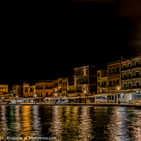 Buy canvas prints of night scenery in the old venetian harbour of Chania with colourf by Stig Alenäs