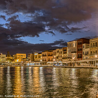 Buy canvas prints of night scenery in the old venetian harbour of Chania with reflect by Stig Alenäs