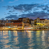 Buy canvas prints of the blue hour in Chania harbour with reflections in the sea by Stig Alenäs