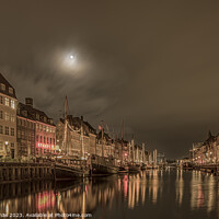 Buy canvas prints of The moon is shining over the Nyhavn Canal in Copenhagen by Stig Alenäs