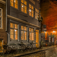Buy canvas prints of an old restaurant at night in the old town of Copenhagen by Stig Alenäs