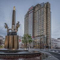 Buy canvas prints of Triangeln in Malmö City with a fountain and Scandic Hotel in th by Stig Alenäs