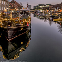 Buy canvas prints of Christmas decoration on the ship Aniara reflecting in Copenhagen by Stig Alenäs