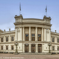 Buy canvas prints of Curved panoramic view of the white Lund University building by Stig Alenäs