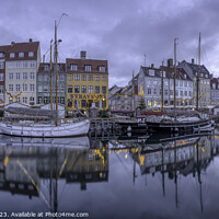 Buy canvas prints of Panorama nyhamns canal in Copenhagen during the blue hour by Stig Alenäs