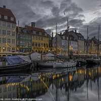 Buy canvas prints of Fishing boats among glittering Christmas decorations in Copenhag by Stig Alenäs