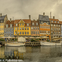 Buy canvas prints of panorama of Nyhavn with colorful houses and boats moored at the  by Stig Alenäs