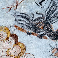 Buy canvas prints of a flying devil attacks some people, a medieval fre by Stig Alenäs