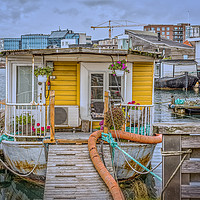Buy canvas prints of gangway to a romantic houseboat with flowers on th by Stig Alenäs