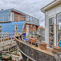Buy canvas prints of Gangway to old rusty houseboats in the Habour of C by Stig Alenäs